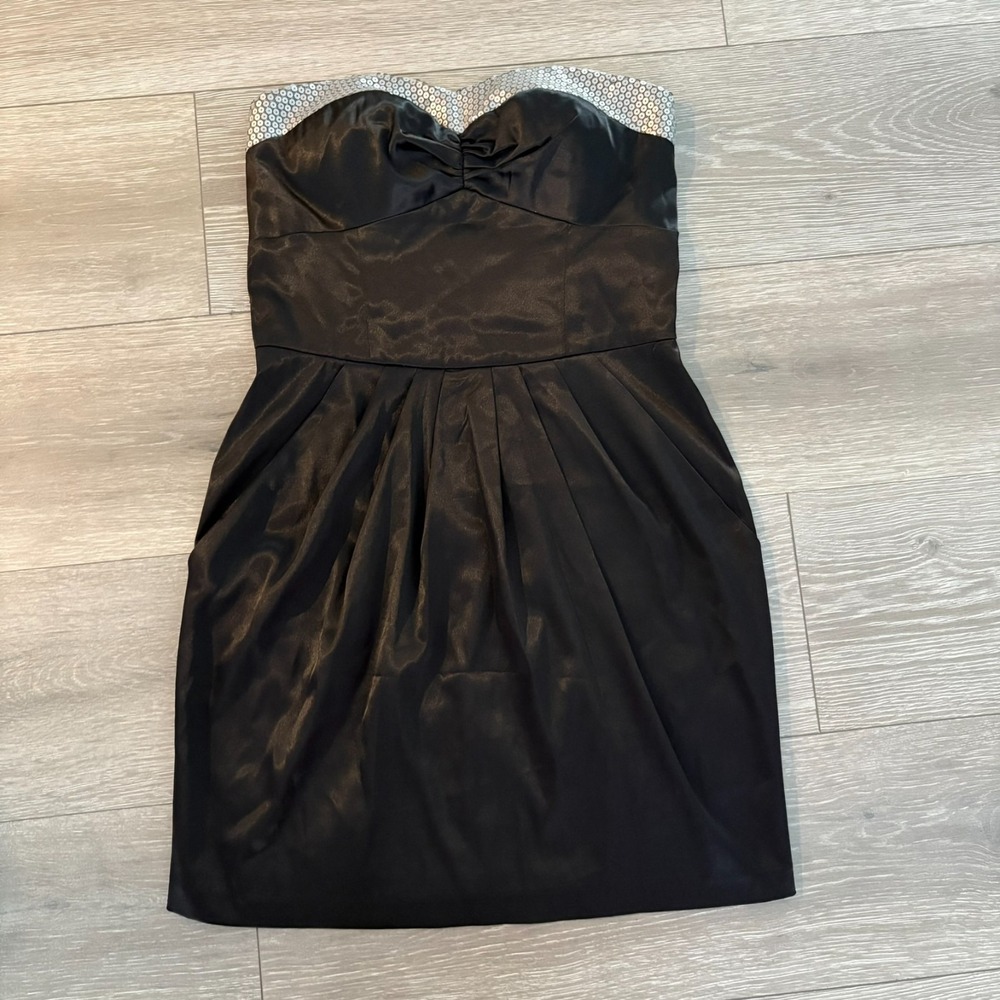 Y2K Charlotte Russe Womens Black Strapless Pleated Satin Party Mini Dress Size 6